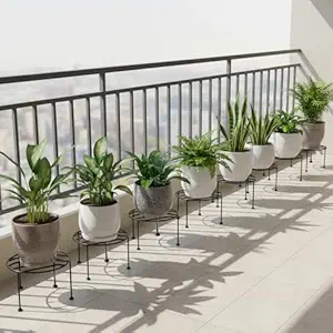 ORILEY Round Plant Stand Galvanised Metal Flower Pot Holder Gamla Support Corner Rack Outdoor Display Shelf for Home Garden Balcony Decoration - (Pack of 8, Black)